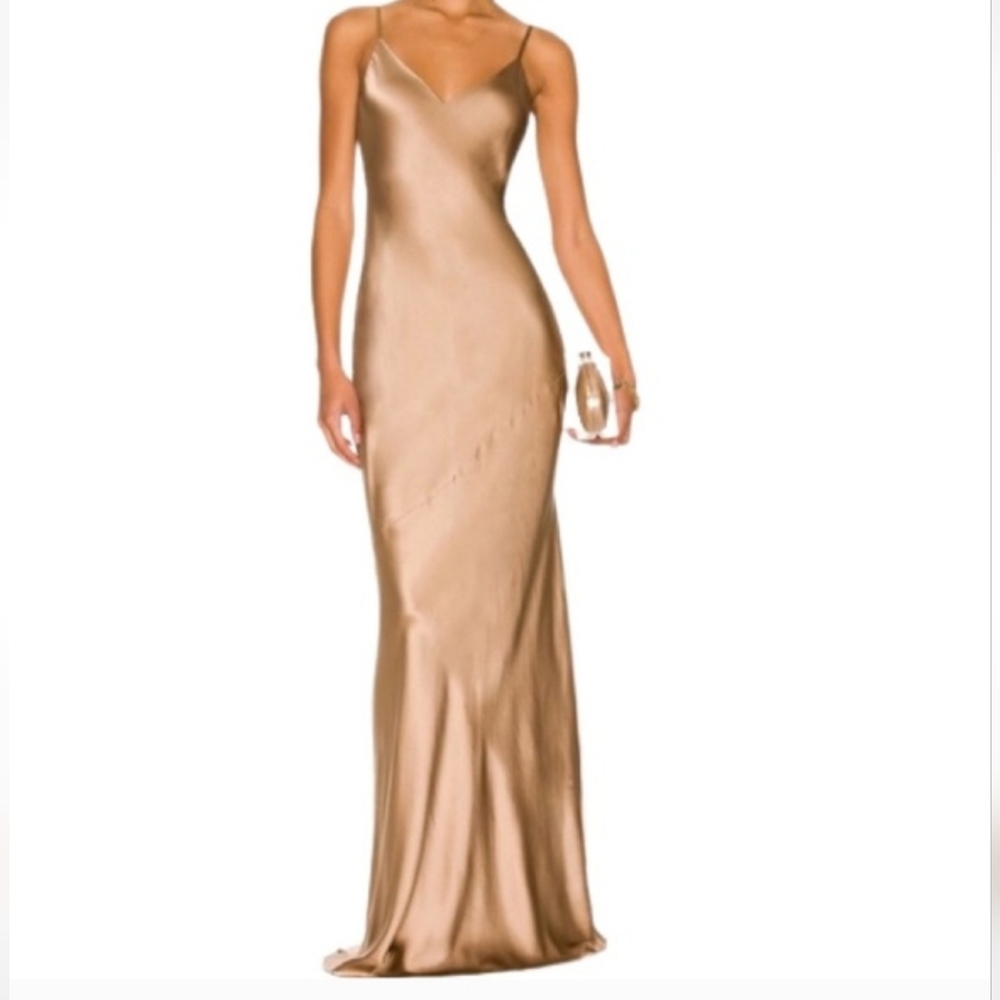 L'AGENCE Akiya Satin Slip Dress Coco Brown Bias‎ Cut Midi XS Tall